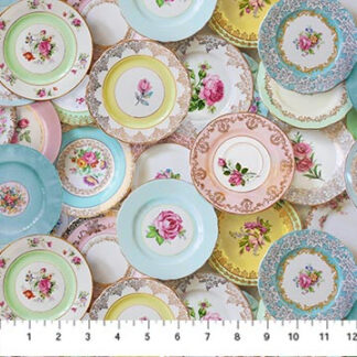 Tea for Two Tea Plates Multi DP24896-10 Cotton Quilting Fabric 1/2 YARD