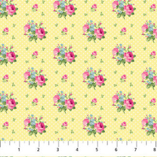 Tea for Two Small Roses Multi Yellow Background 24898-52 Cotton Quilting Fabric 1/2 YARD