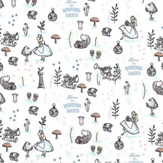 Disney Alice in Wonderland III Wonderland Scene White 85020406-01 Cotton Quilting Fabric 1/2 YARD