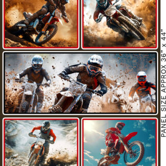 Throttle Thrills Motorbikes Motocross 4081A Blocks 36 inch Cotton Quilting Fabric Panel