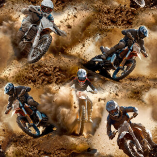 Throttle Thrills Motorbikes Dirt Bikes Brown 4081F Cotton Quilting Fabric 1/2 YARD
