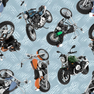 Throttle Thrills Motorbikes Blue 4081G Cotton Quilting Fabric 1/2 YARD