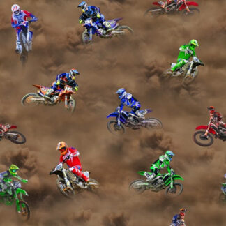 Motocross Maniacs Dirt Bikes Dirt Allover 1137F Cotton Quilting Fabric 50cms