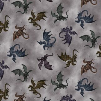 Fire and Fury Dragons Tossed Grey 81720/105 Cotton Quilting Fabric 1/2 YARD