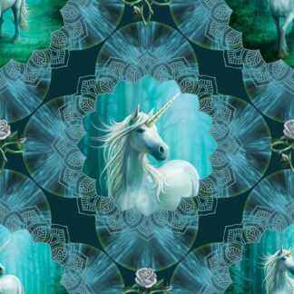 Unicorn Magic Medallions Teal Y4710-104 Cotton Quilting Fabric 1/2 YARD
