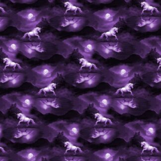 Unicorn Magic Night Gallop Eggplant Y4711-45 Cotton Quilting Fabric 1/2 YARD